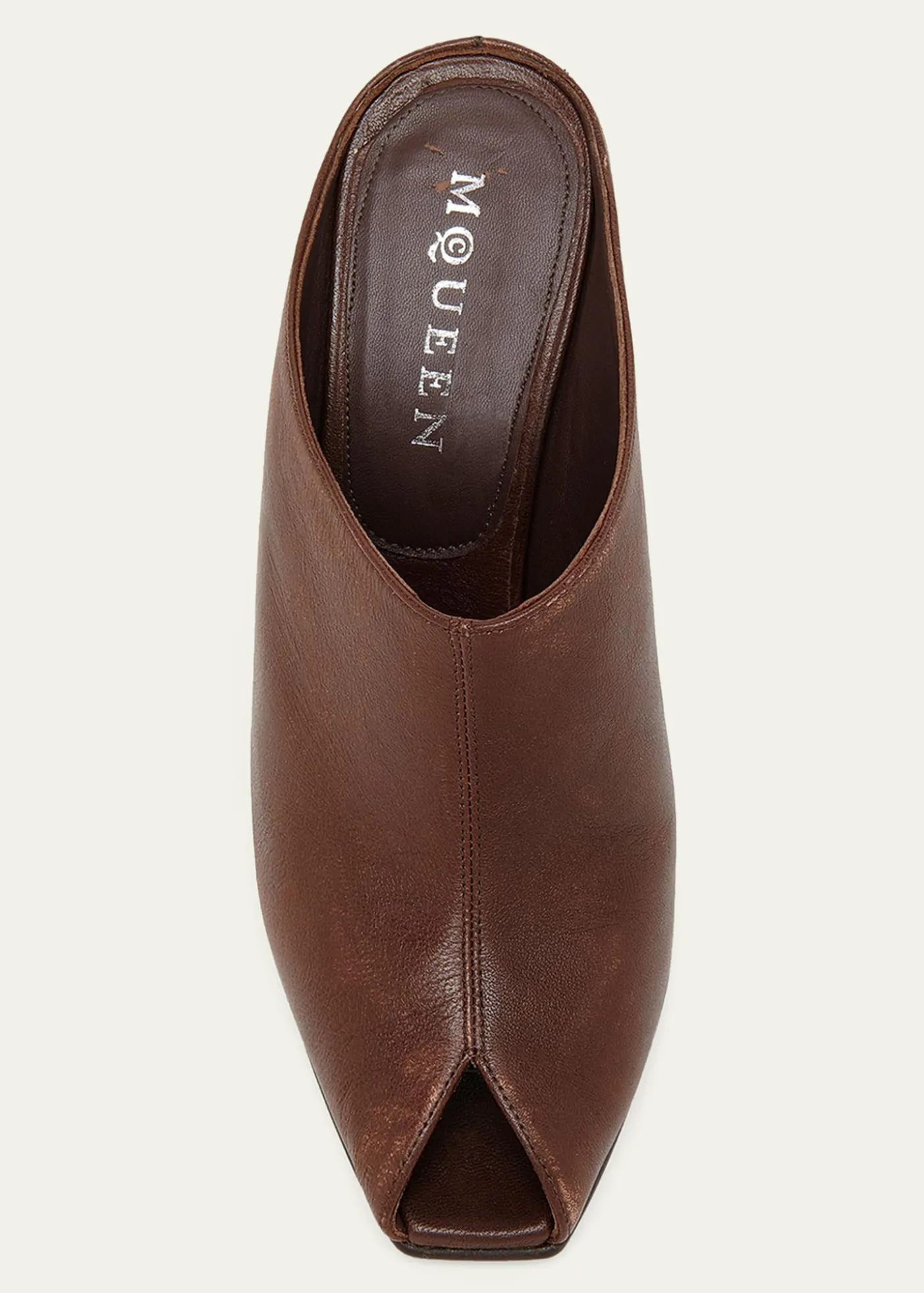 McQueen105mm Horn Leather Peep-Toe Mules