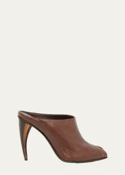 McQueen105mm Horn Leather Peep-Toe Mules