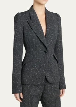 McQueenPinstripe Wool Puff-Sleeve One-Button Jacket