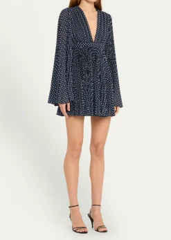 Michael Kors CollectionPolka Dot Pleated Fit-Flare Mini Dress