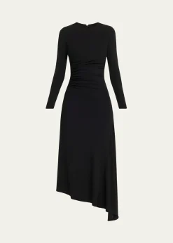 Michael Kors CollectionRuched Long-Sleeve Asymmetric Midi Dress