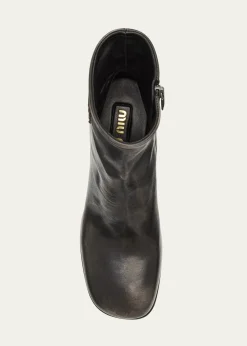 Miu MiuVintage Leather Block-Heel Booties