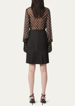 Nina RicciChiffon Polka Dot Bell Cuff Blouse