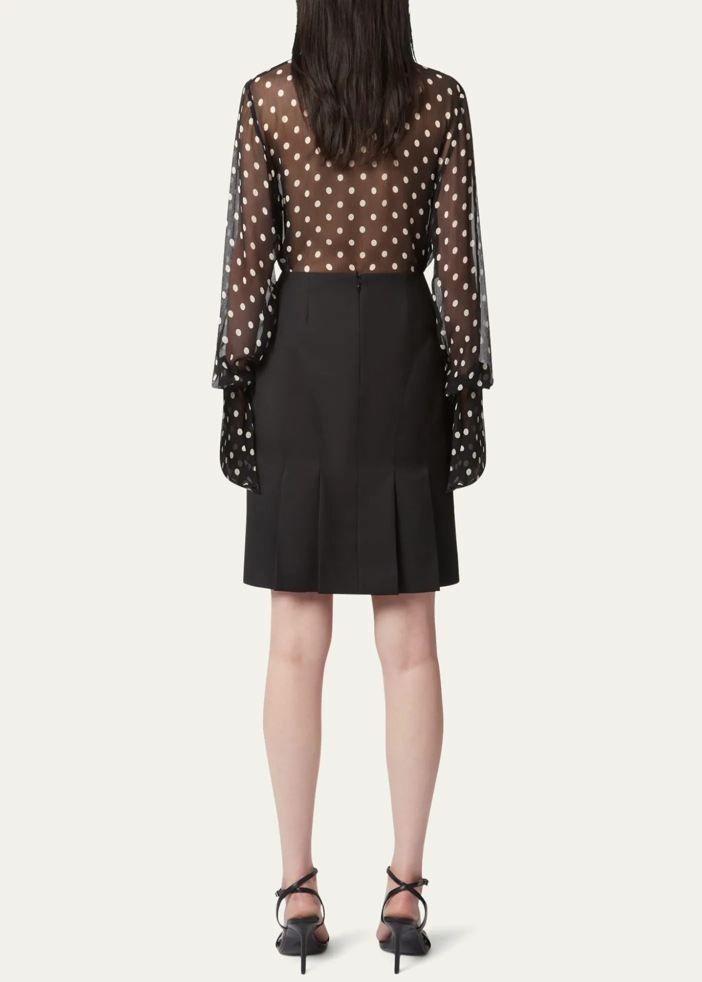 Nina RicciChiffon Polka Dot Bell Cuff Blouse