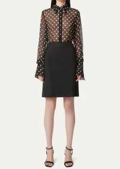 Nina RicciChiffon Polka Dot Bell Cuff Blouse