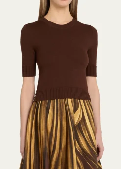 Oscar de la RentaShort-Sleeve Button-Side Crewneck Sweater
