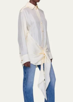 OssouArroya Tie-Front Crinkled Satin Shirt