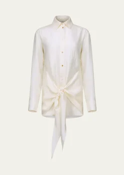 OssouArroya Tie-Front Crinkled Satin Shirt