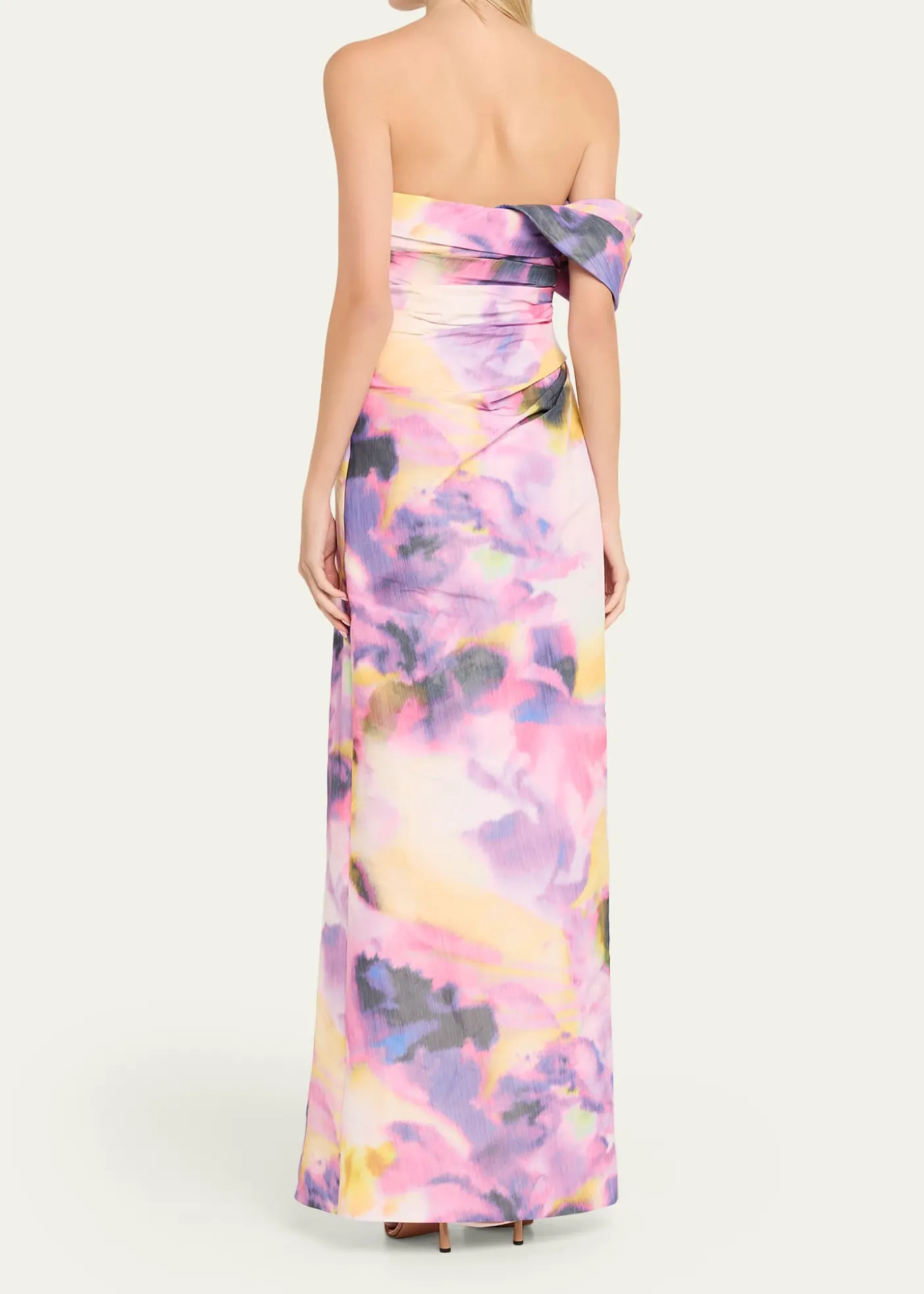 Pamella RolandFloral Taffeta Asymmetric Gown
