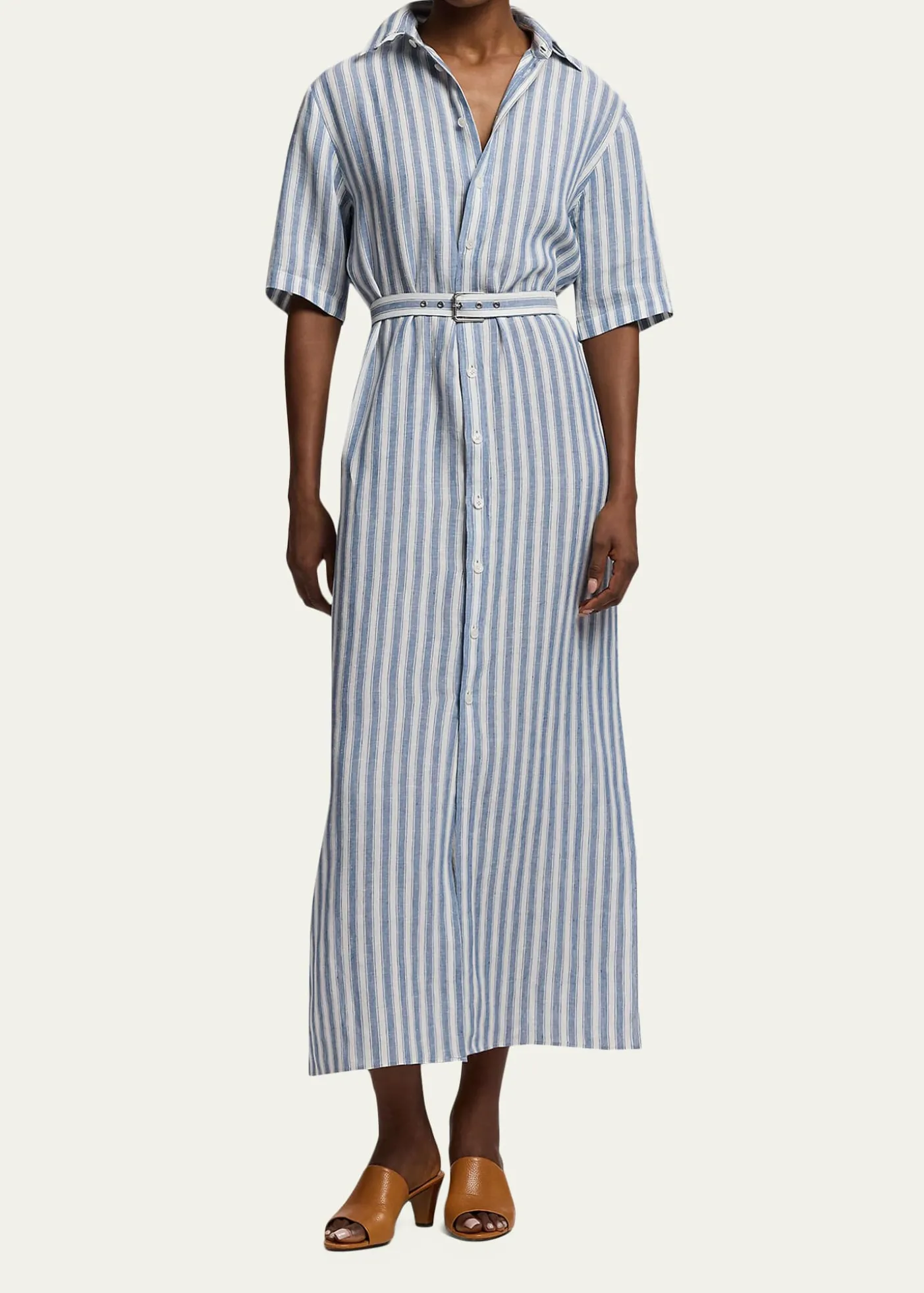 Ralph Lauren CollectionAlternating Lines Umbrella Linen Dress