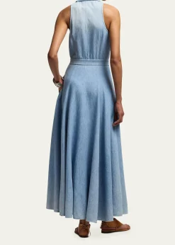 Ralph Lauren CollectionSleeveless Cotton Denim Collared Maxi Day Shirtdress