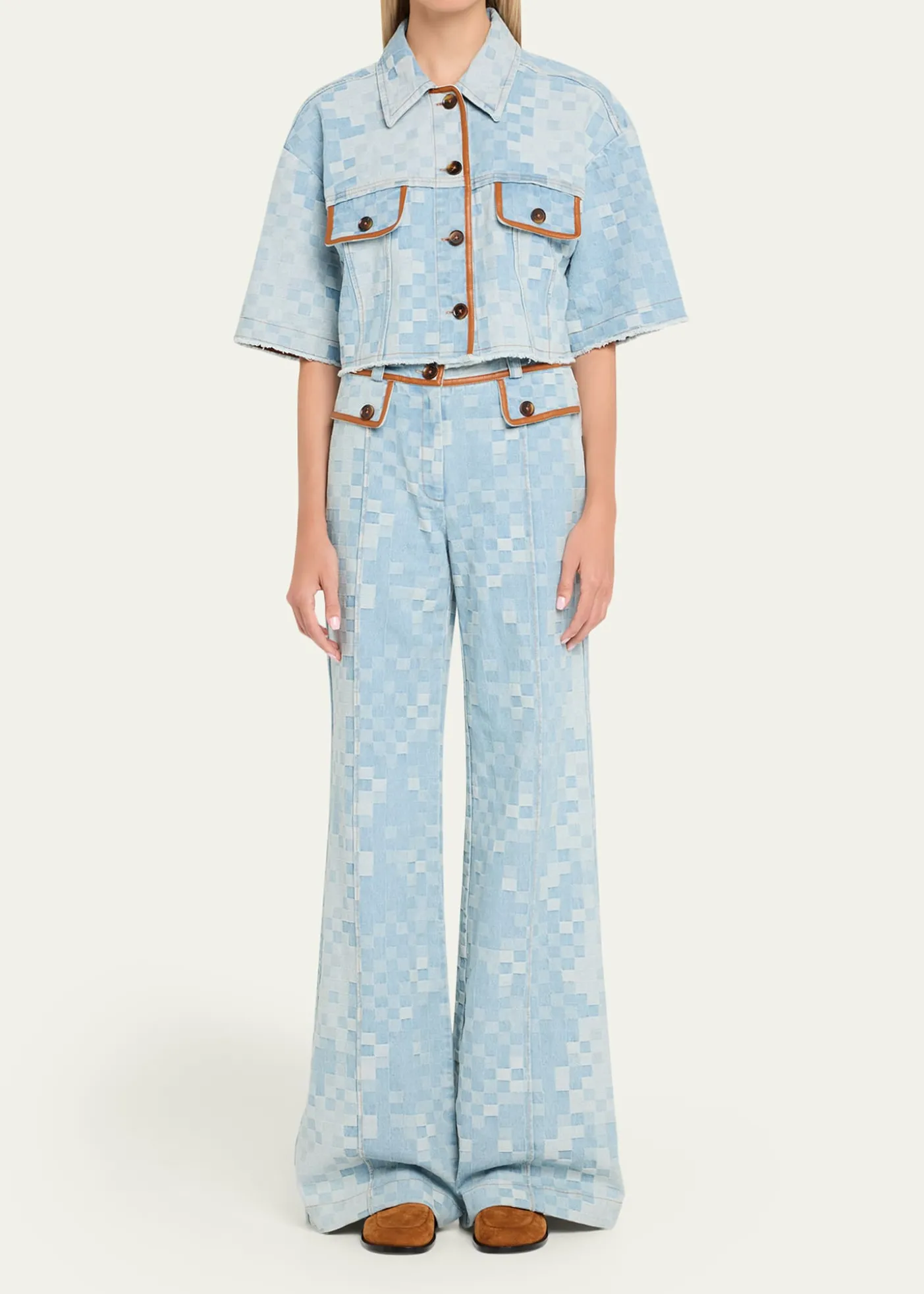 Ramy BrookPaula Checkered Denim Wide-Leg Pants