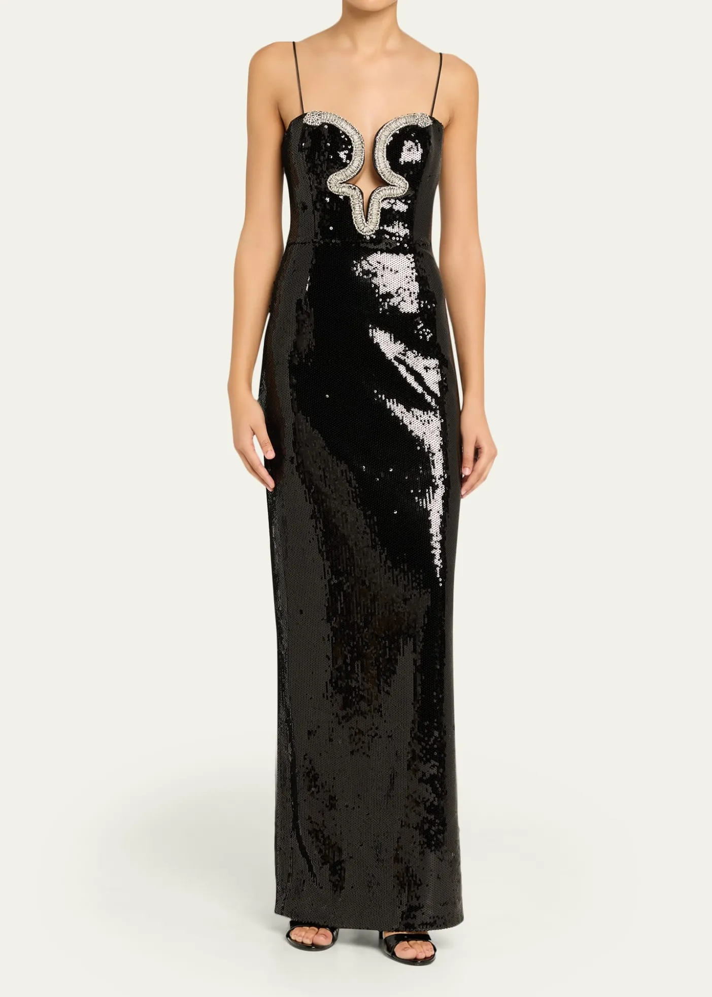 REBECCA VALLANCELyra Plunging Diamante Snake-Trim Sequin Gown