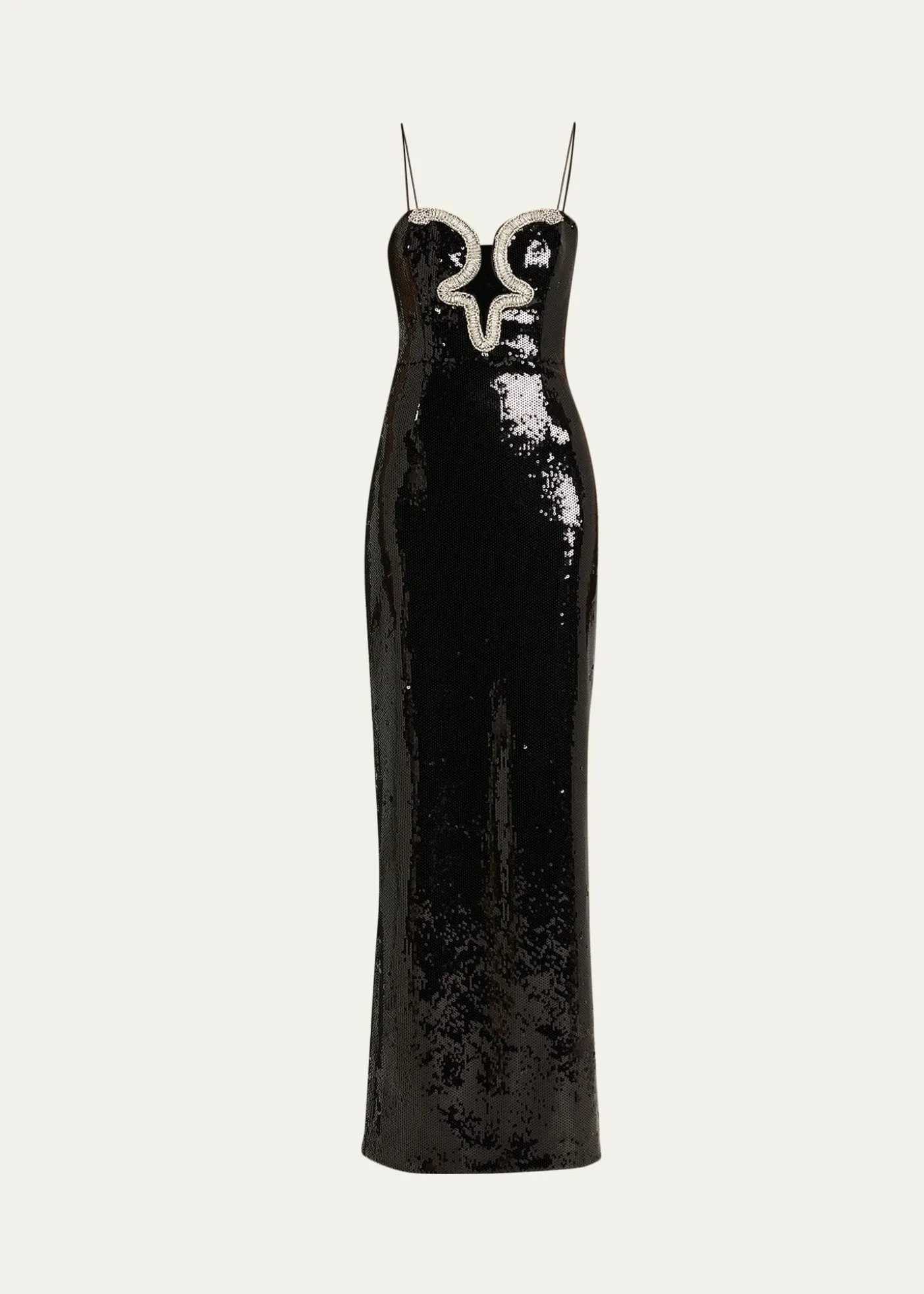 REBECCA VALLANCELyra Plunging Diamante Snake-Trim Sequin Gown