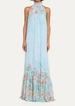 RetrofeteFrancy Floral Chiffon Halter Dress