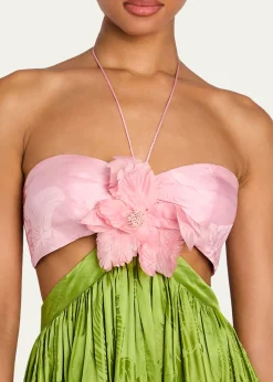RetrofetePrudy Floral Cut-Out Satin Halter Dress