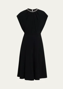 Rickie Freeman for Teri JonBeaded Crepe A-Line Midi Dress