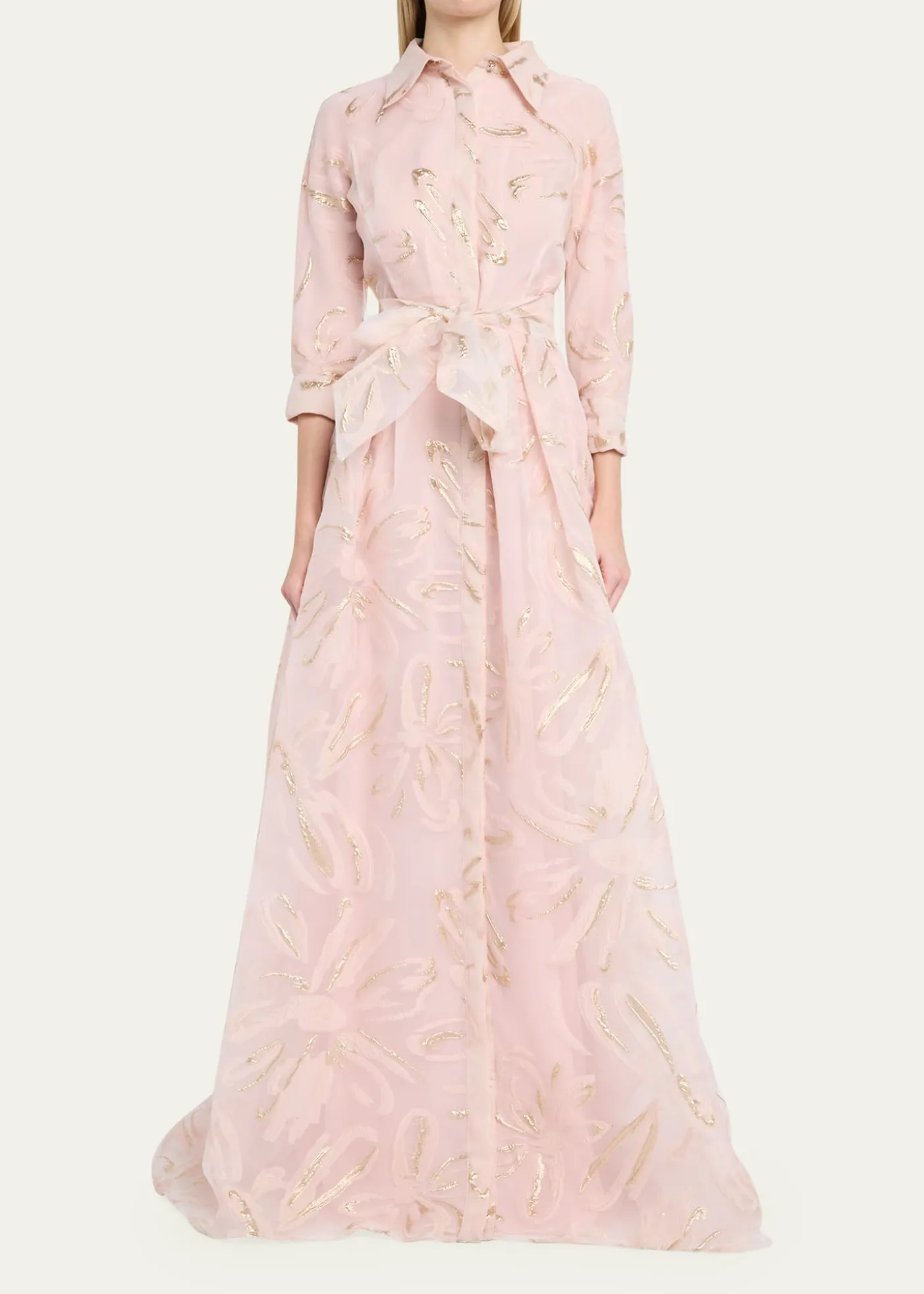 Rickie Freeman for Teri JonMetallic Organza Jacquard Shirt Gown