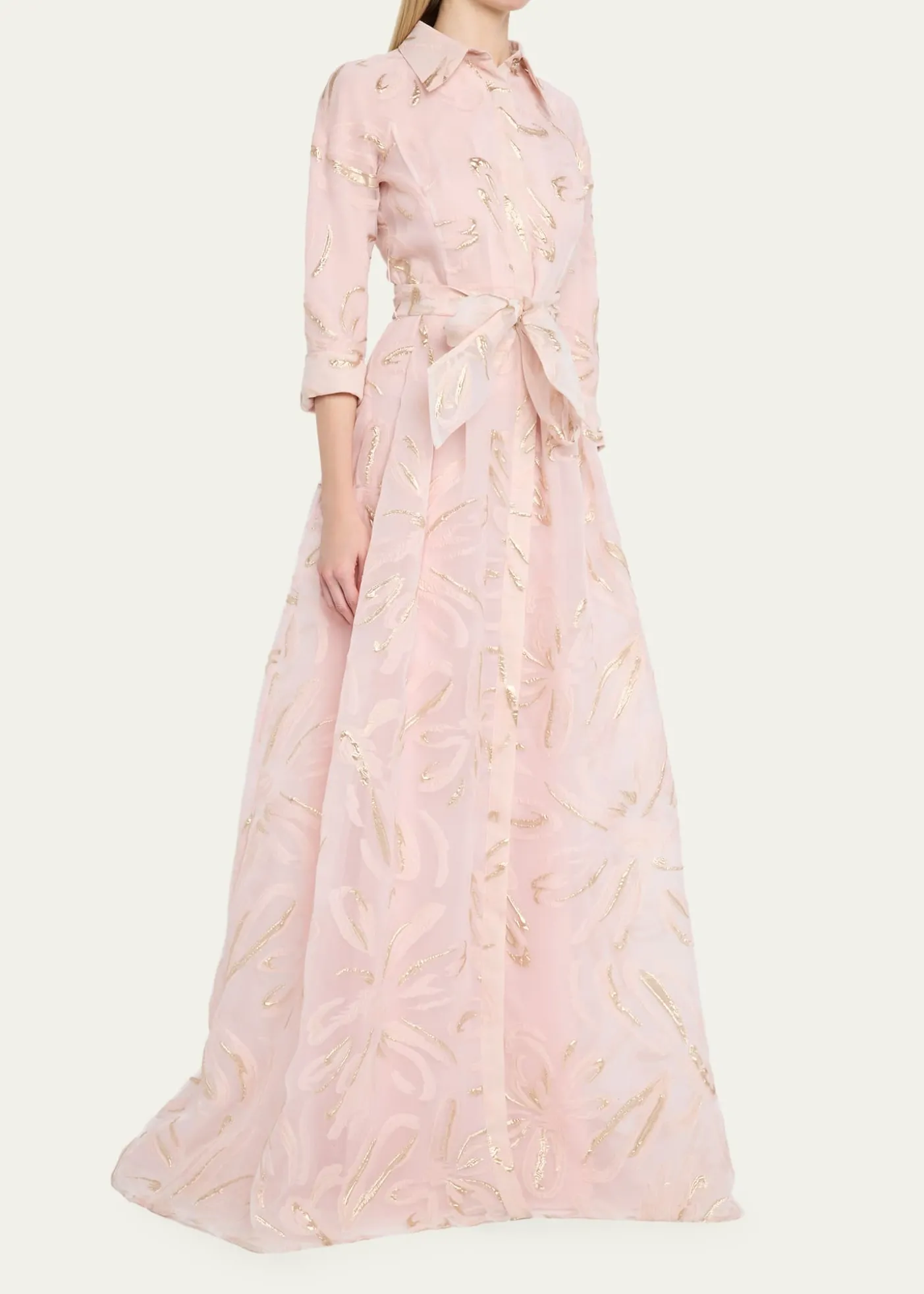 Rickie Freeman for Teri JonMetallic Organza Jacquard Shirt Gown