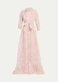 Rickie Freeman for Teri JonMetallic Organza Jacquard Shirt Gown