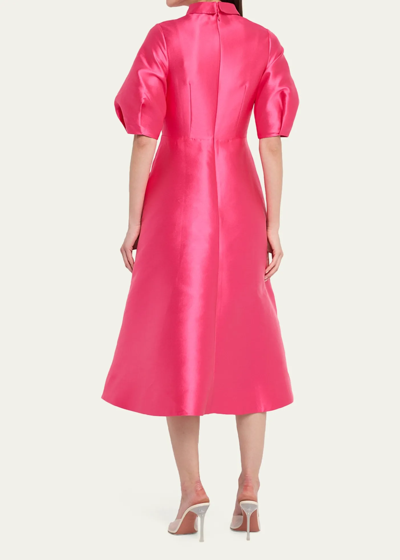 Rickie Freeman for Teri JonPuff-Sleeve Gazar Midi Shirtdress