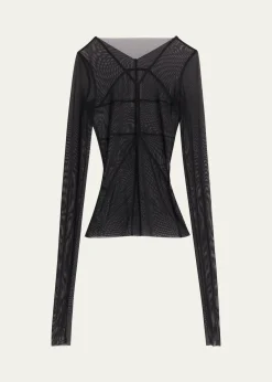 Rick OwensTemple Seamed Mesh Long-Sleeve Top