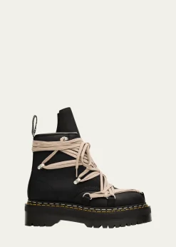 Rick Owensx Dr. Martens 1460 Quad Sole Mega Lace Leather Ankle Boots