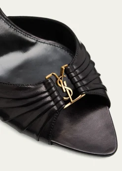 Saint Laurent60mm Babylone YSL Ruched Leather Mule Sandals