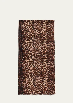 Sofia CashmereLightweight Cashmere Leopard-Print Scarf