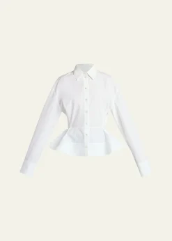 Stella McCartneyCotton Poplin Button-Front Peplum Shirt