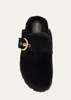 Stuart WeitzmanChrystie Shearling-Lined Corduroy Mules