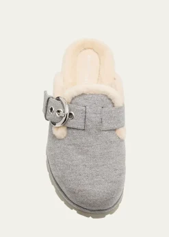 Stuart WeitzmanChrystie Shearling-Lined Flannel Mules