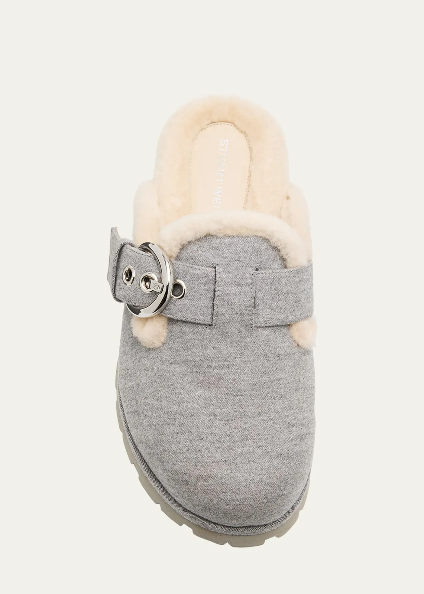 Stuart WeitzmanChrystie Shearling-Lined Flannel Mules