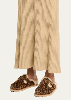 Stuart WeitzmanChrystie Shearling-Lined Leopard Suede Mules