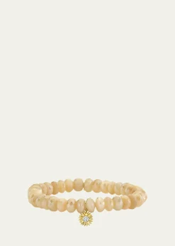 Sydney Evan14K Gold Diamond Sunburst on Mystic Sand Moonstone Bracelet