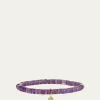 Sydney Evan14K Gold Diamond Tiny Pave Feather on Amethyst Heishi Bracelet