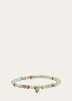 Sydney Evan14K Gold Diamond Heart on Impression Jasper Bracelet