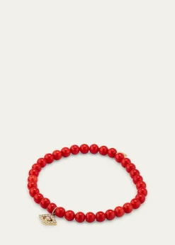 Sydney Evan14K Large Evil Eye Charm on Peach Coral Bracelet