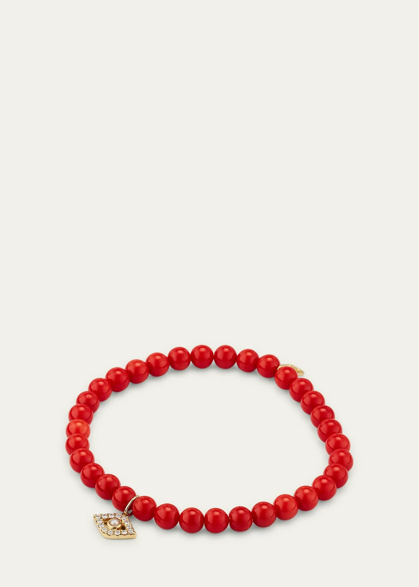 Sydney Evan14K Large Evil Eye Charm on Peach Coral Bracelet
