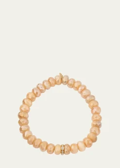 Sydney Evan14K Pink Opal and Diamond Bezel 8mm Rondelle on Moonstone Bracelet