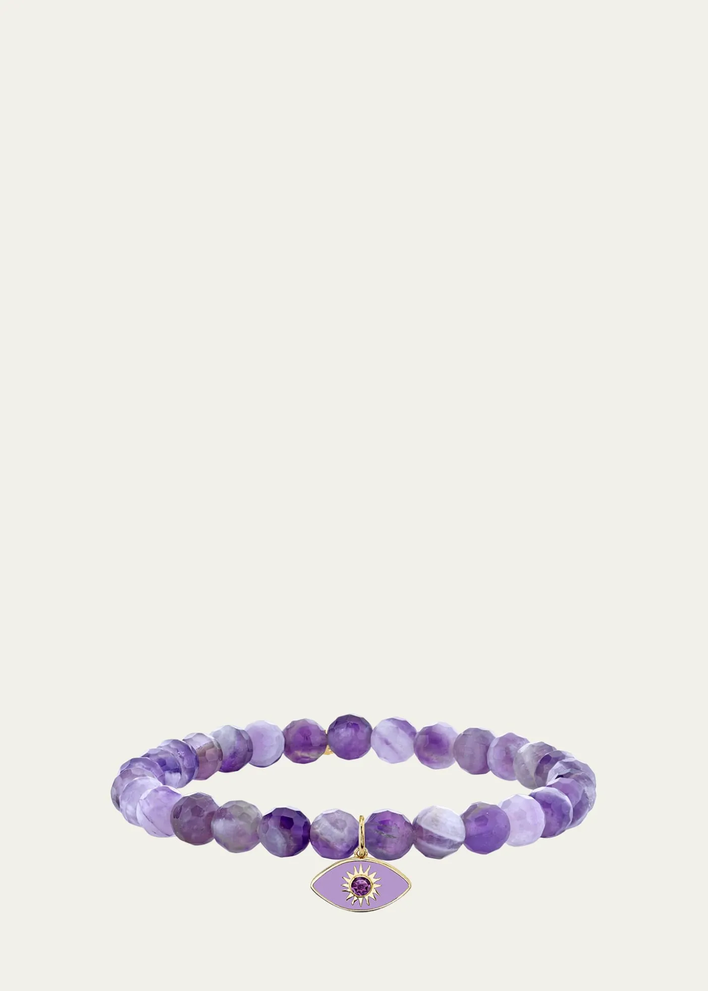 Sydney Evan14K Sunburst Amethyst Evil Eye on Beaded Stretch Bracelet