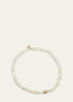 Sydney Evan14K Yellow Gold Scallop Edge Pave Rondelle and Mother-of-Pearl Bracelet