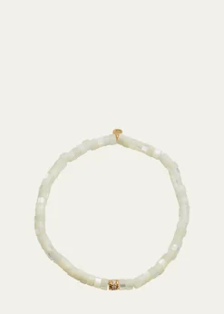 Sydney Evan14K Yellow Gold Scallop Edge Pave Rondelle and Mother-of-Pearl Bracelet