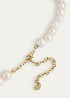 Sydney Evan14K Gold Bezel Evil Eye Charm Freshwater Pearl Necklace