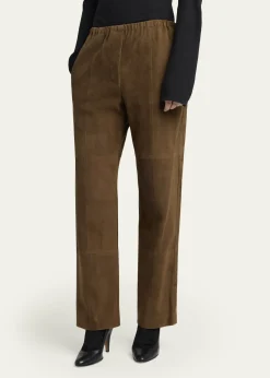 THE ROWKenan Suede Straight-Leg Pull-On Pants