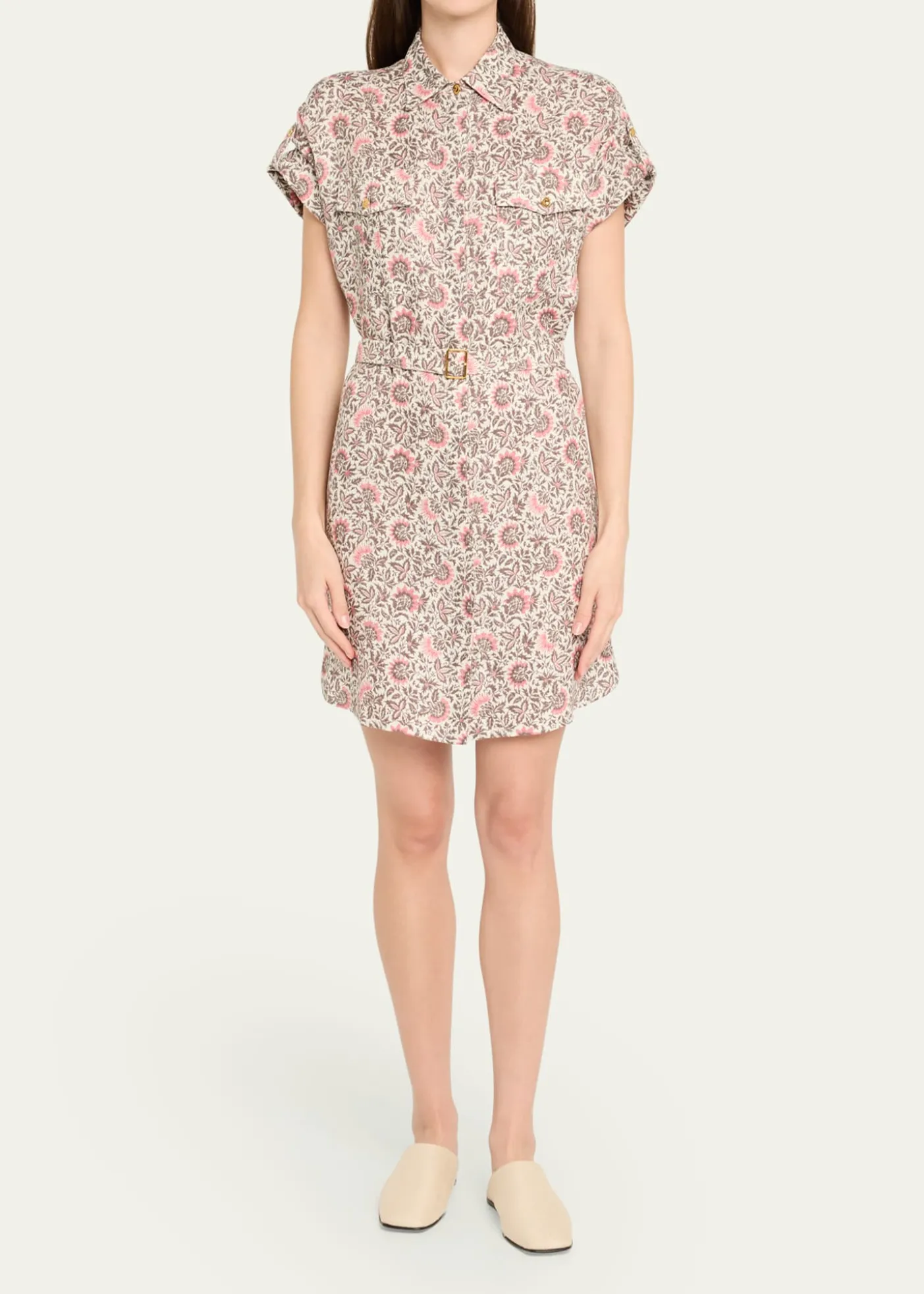 THIS ITEM IS NOT AVAILABLE.Loro PianaIdris Riserva San Nicolo Twill Belted Mini Shirtdress