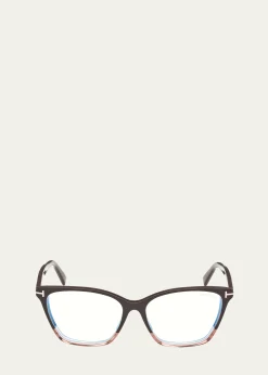 TOM FORDBlue Blocking Two-Tone Acetate Cat-Eye Glasses