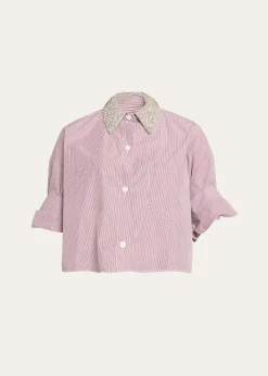 TWPNext Ex Striped Cropped Shirt with Crystal Collar