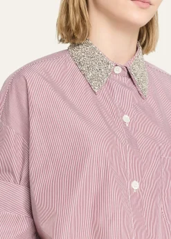 TWPNext Ex Striped Cropped Shirt with Crystal Collar