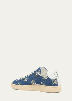 Valentino GaravaniFloral Embroidered Denim Low-Top Sneakers